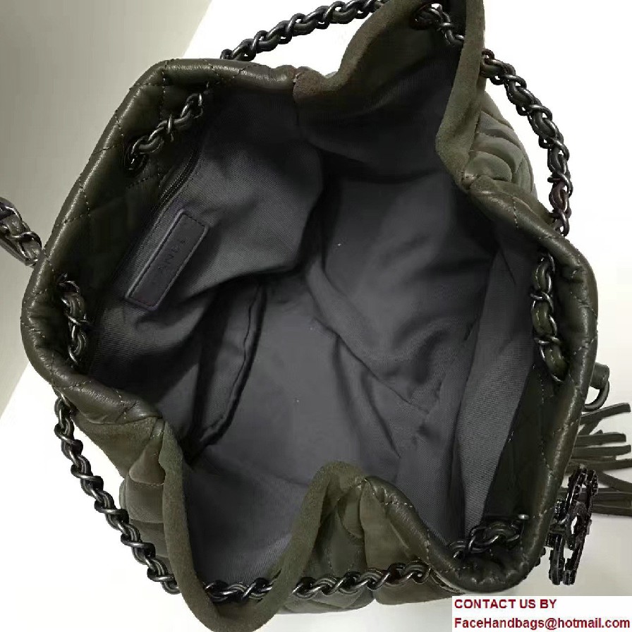 Chanel Goatskin/Suede Drawstring A94844 Large Bag Army Green Cruise 2017