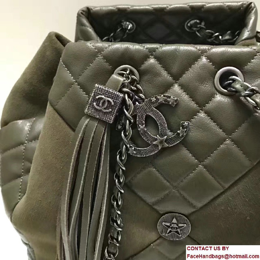 Chanel Goatskin/Suede Drawstring A94844 Large Bag Army Green Cruise 2017