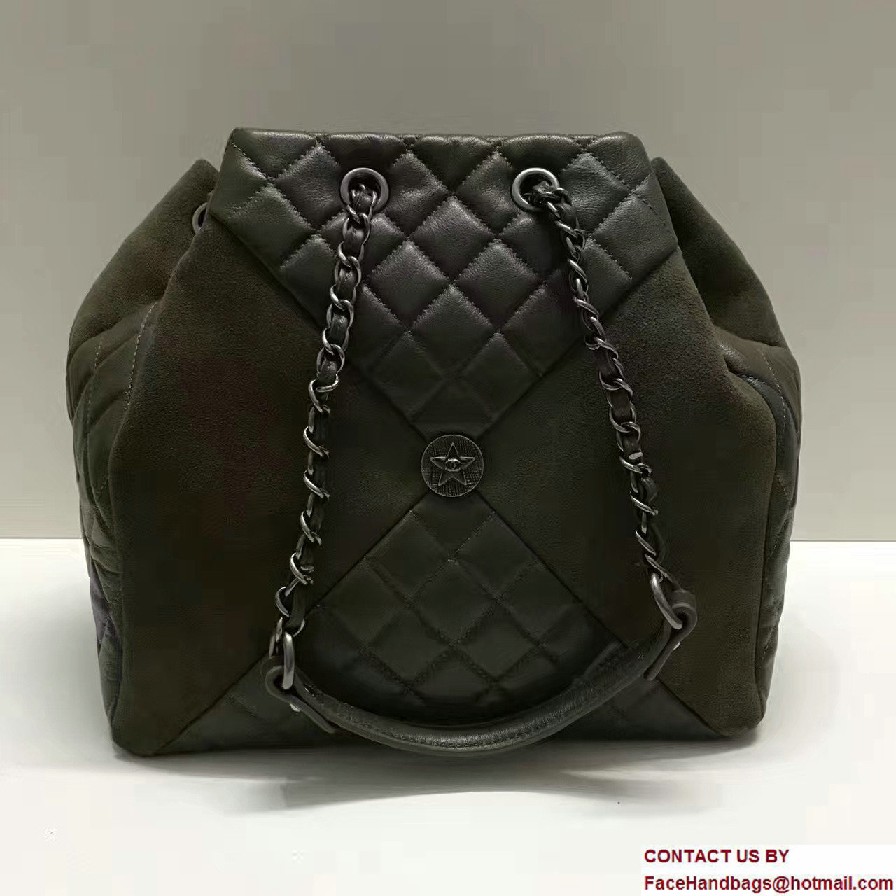 Chanel Goatskin/Suede Drawstring A94844 Large Bag Army Green Cruise 2017