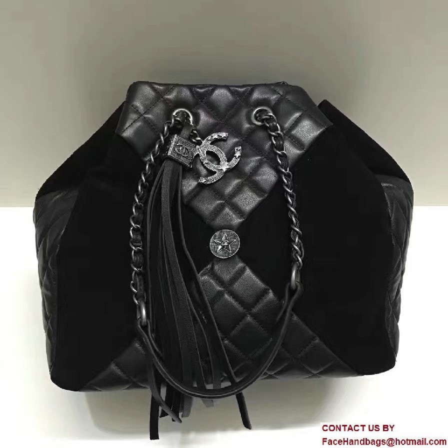 Chanel Goatskin/Suede Drawstring A94844 Large Bag Black Cruise 2017