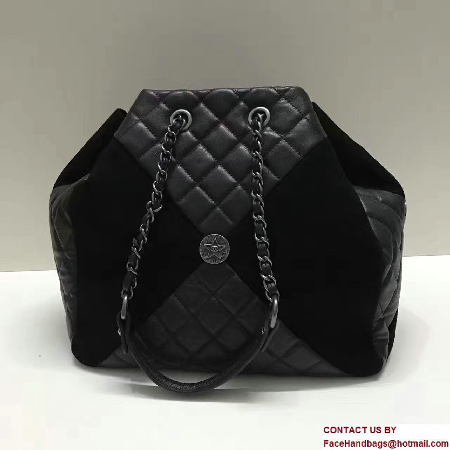 Chanel Goatskin/Suede Drawstring A94844 Large Bag Black Cruise 2017