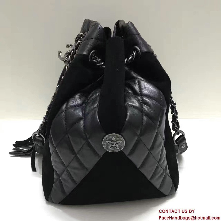 Chanel Goatskin/Suede Drawstring A94844 Large Bag Black Cruise 2017