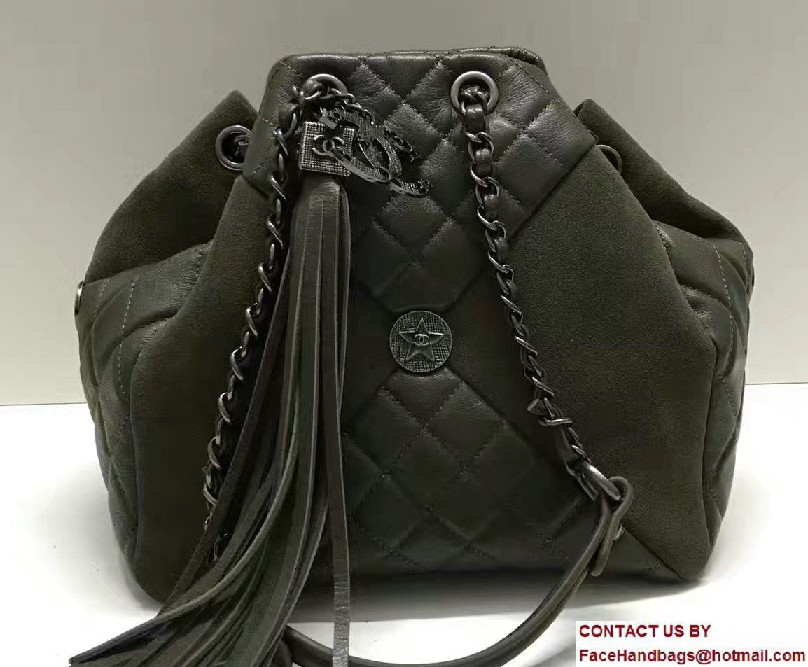 Chanel Goatskin/Suede Drawstring A98747 Small Bag Army Green Cruise 2017