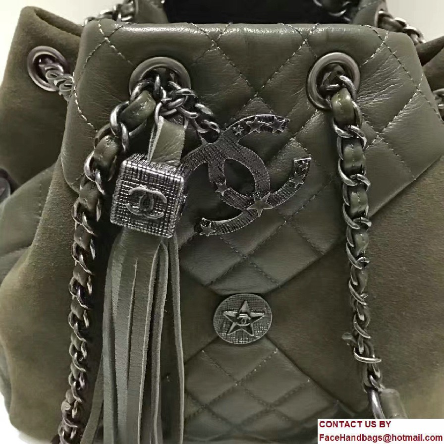 Chanel Goatskin/Suede Drawstring A98747 Small Bag Army Green Cruise 2017