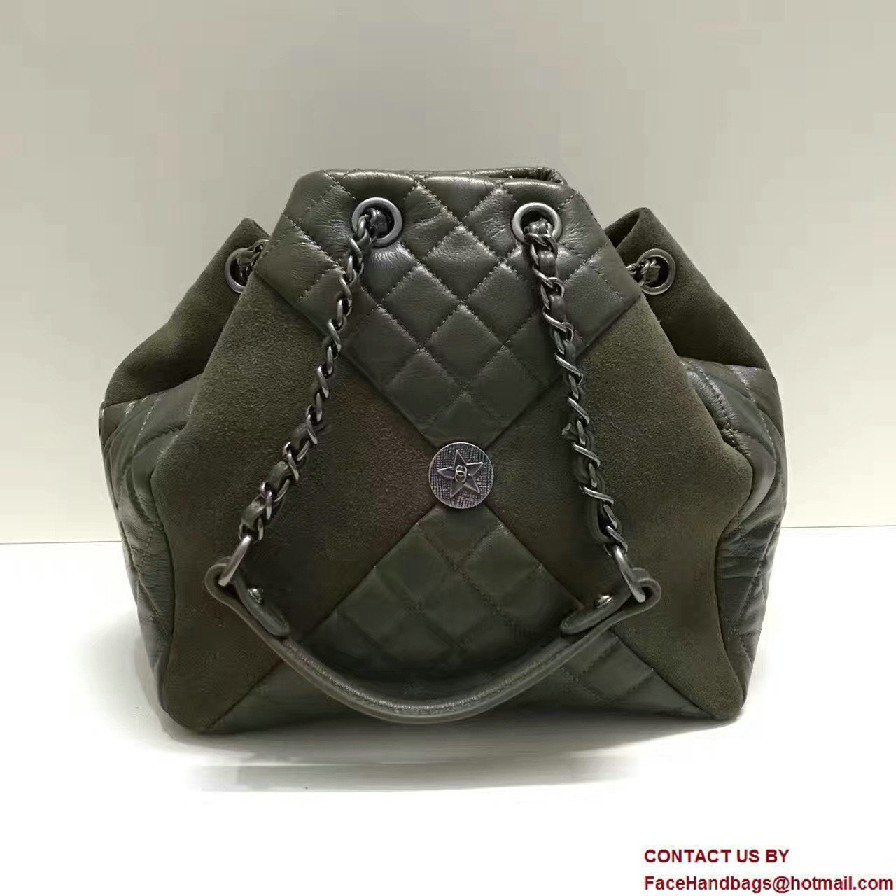 Chanel Goatskin/Suede Drawstring A98747 Small Bag Army Green Cruise 2017