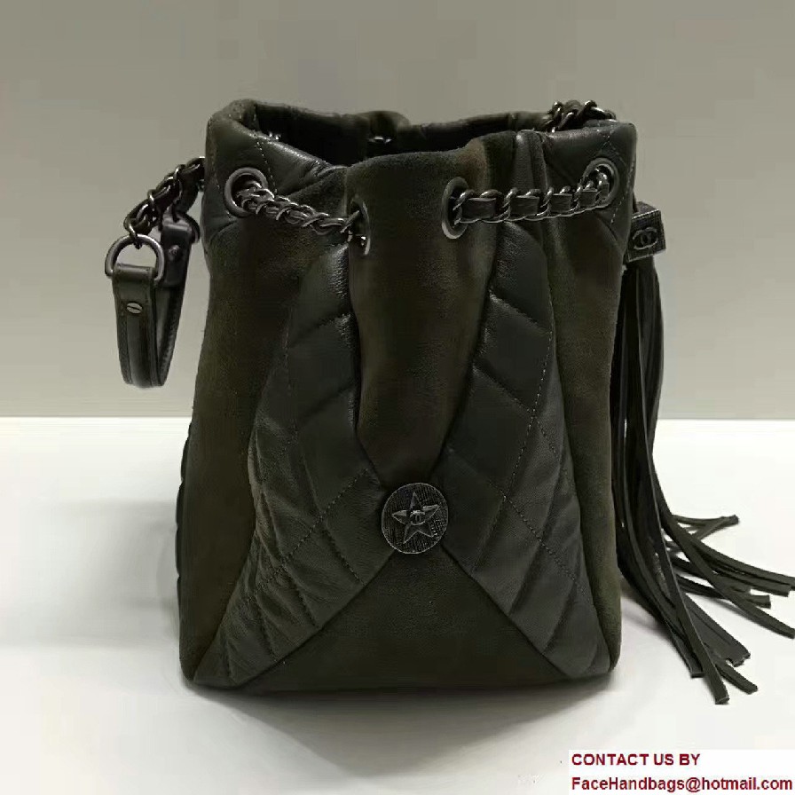 Chanel Goatskin/Suede Drawstring A98747 Small Bag Army Green Cruise 2017