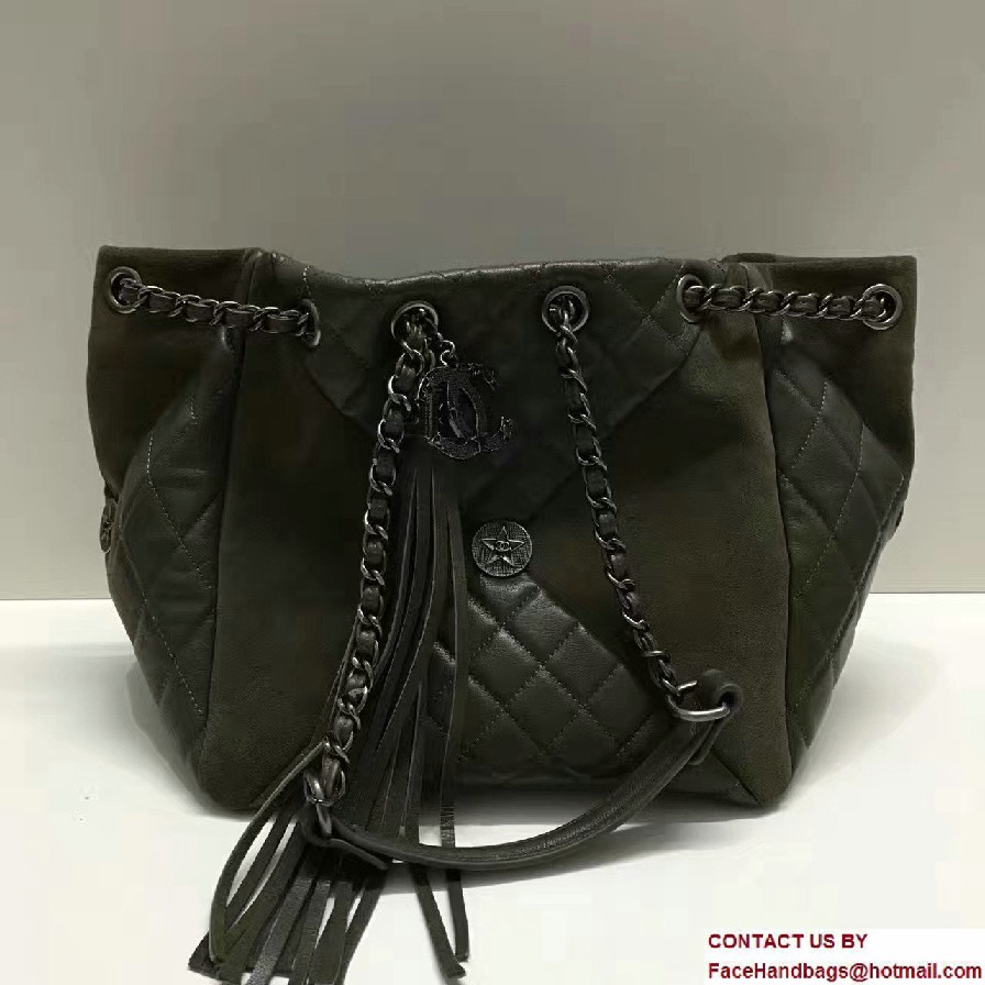 Chanel Goatskin/Suede Drawstring A98747 Small Bag Army Green Cruise 2017