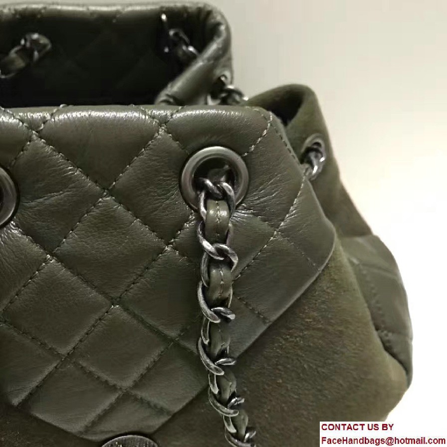 Chanel Goatskin/Suede Drawstring A98747 Small Bag Army Green Cruise 2017