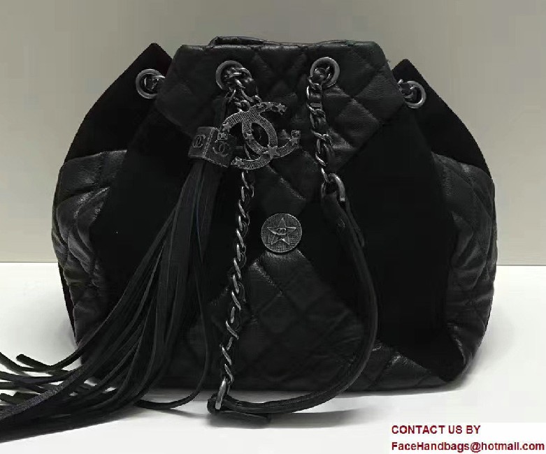 Chanel Goatskin/Suede Drawstring A98747 Small Bag Black Cruise 2017