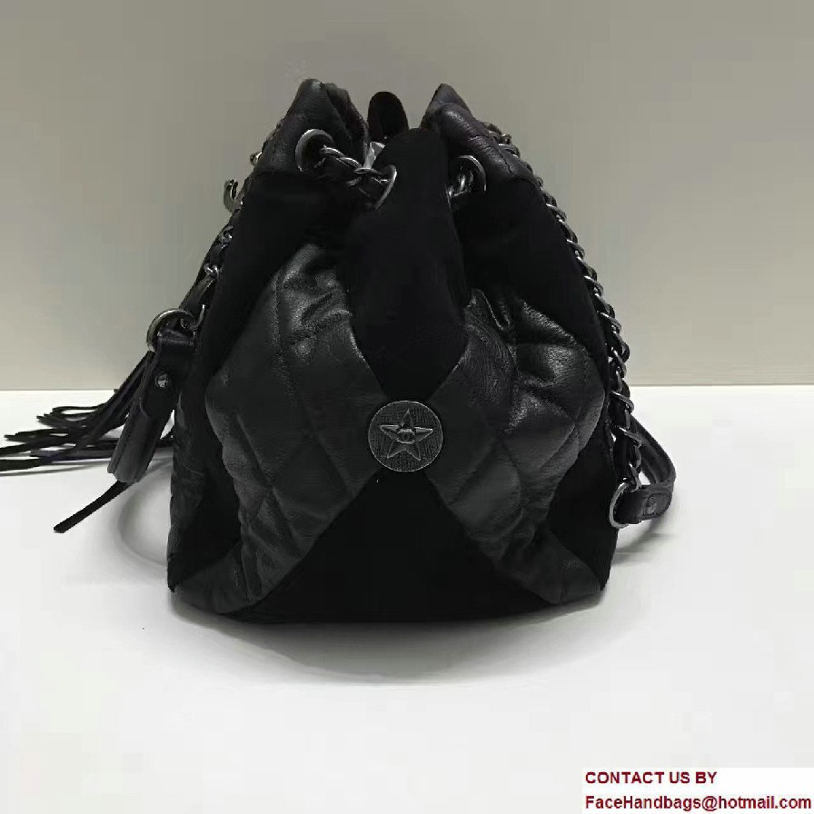 Chanel Goatskin/Suede Drawstring A98747 Small Bag Black Cruise 2017