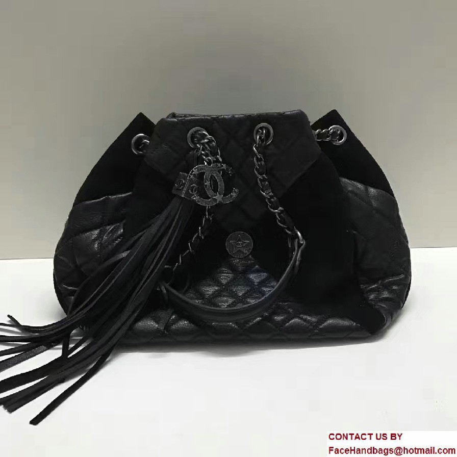 Chanel Goatskin/Suede Drawstring A98747 Small Bag Black Cruise 2017