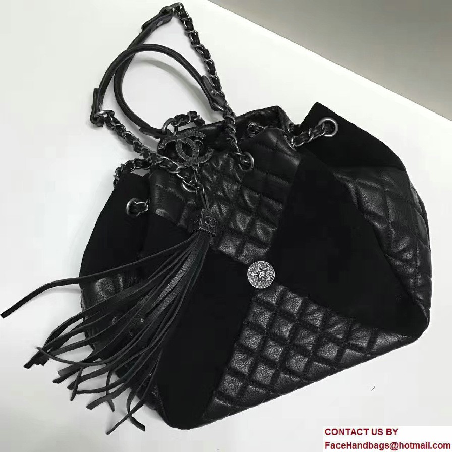 Chanel Goatskin/Suede Drawstring A98747 Small Bag Black Cruise 2017