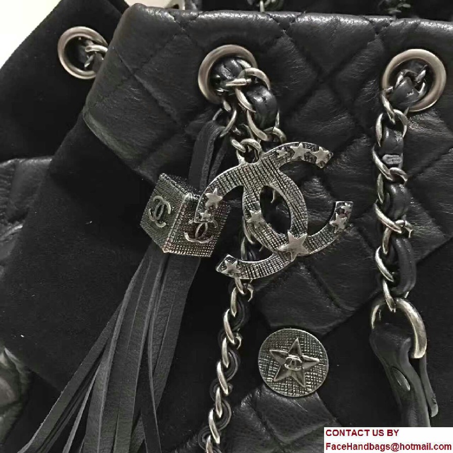 Chanel Goatskin/Suede Drawstring A98747 Small Bag Black Cruise 2017