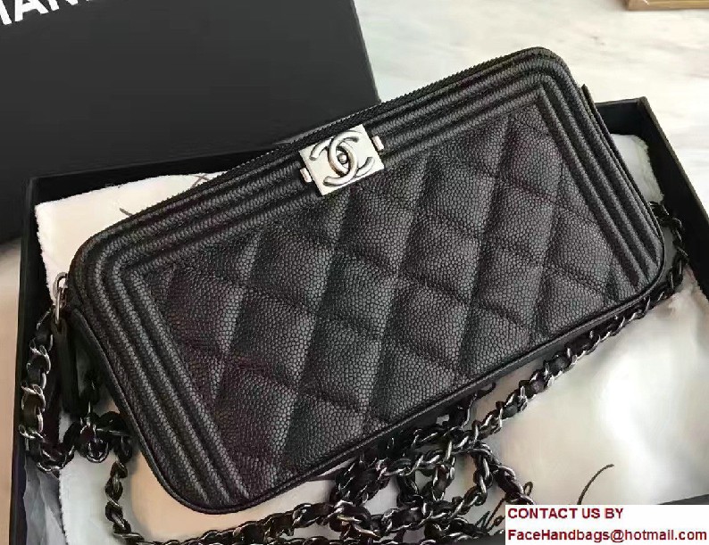 Chanel Grained Calfskin Boy Double Zipped Small Clutch Chain Phone Holder Bag A84069 Black 2017 - Click Image to Close