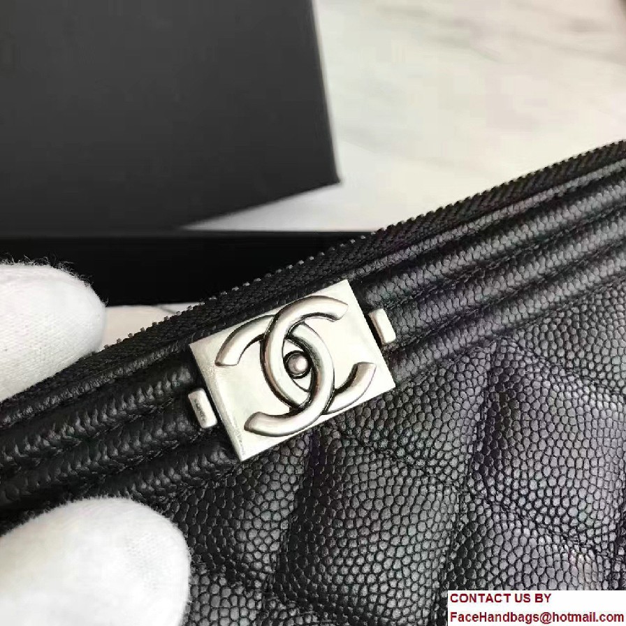 Chanel Grained Calfskin Boy Double Zipped Small Clutch Chain Phone Holder Bag A84069 Black 2017