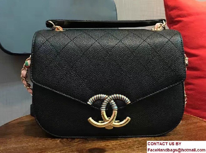 Chanel Grained Calfskin Flap with Top Handle A93659 Small Bag Black Cruise 2017 - Click Image to Close