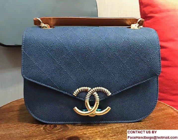 Chanel Grained Calfskin Flap with Top Handle A93659 Small Bag Blue Cruise 2017