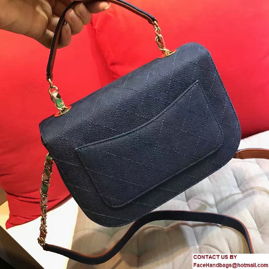 Chanel Grained Calfskin Flap with Top Handle A93659 Small Bag Blue Cruise 2017