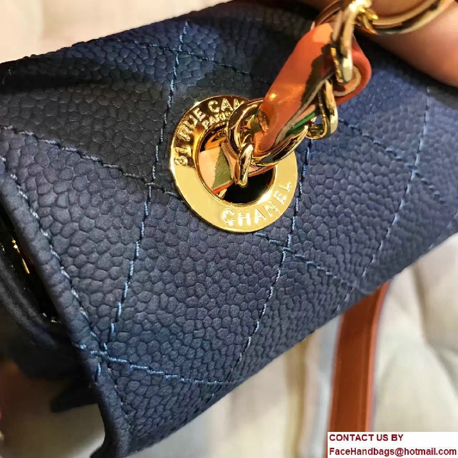 Chanel Grained Calfskin Flap with Top Handle A93659 Small Bag Blue Cruise 2017