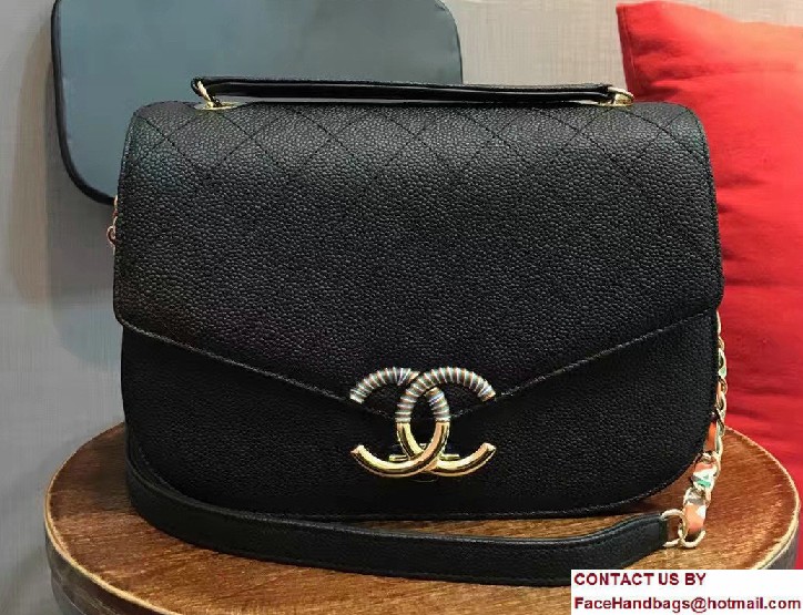 Chanel Grained Calfskin Flap with Top Handle A93660 Medium Bag Black Cruise 2017 - Click Image to Close