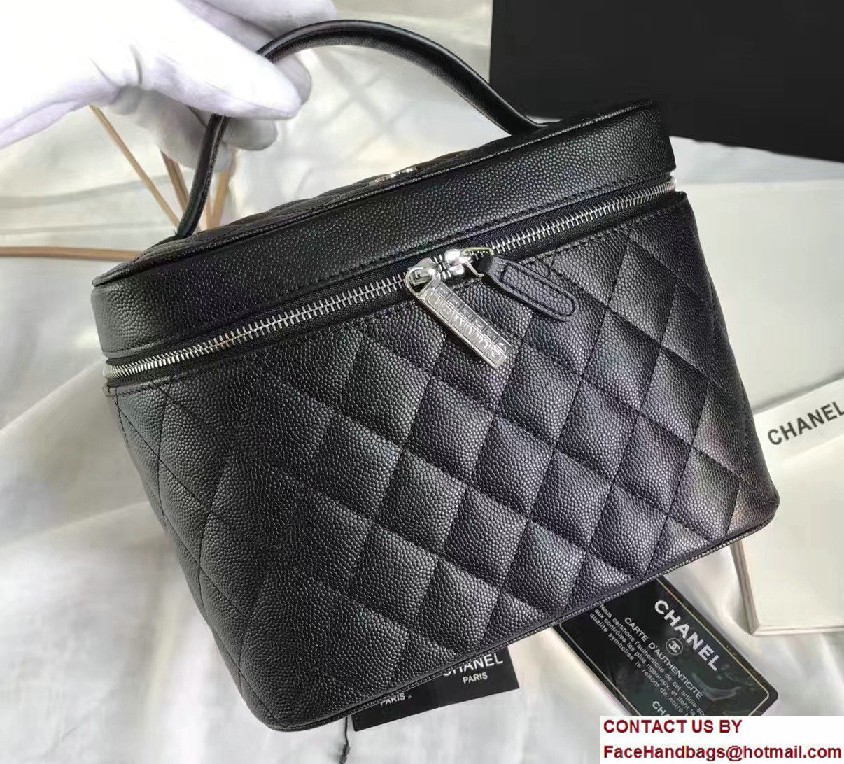 Chanel Grained Calfskin Vanity Case Pouch Large Bag A80913 Black 2016 - Click Image to Close