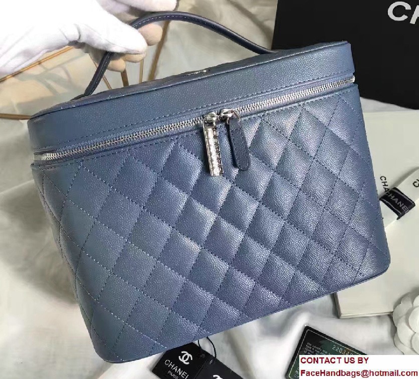 Chanel Grained Calfskin Vanity Case Pouch Large Bag A80913 Blue 2016 - Click Image to Close