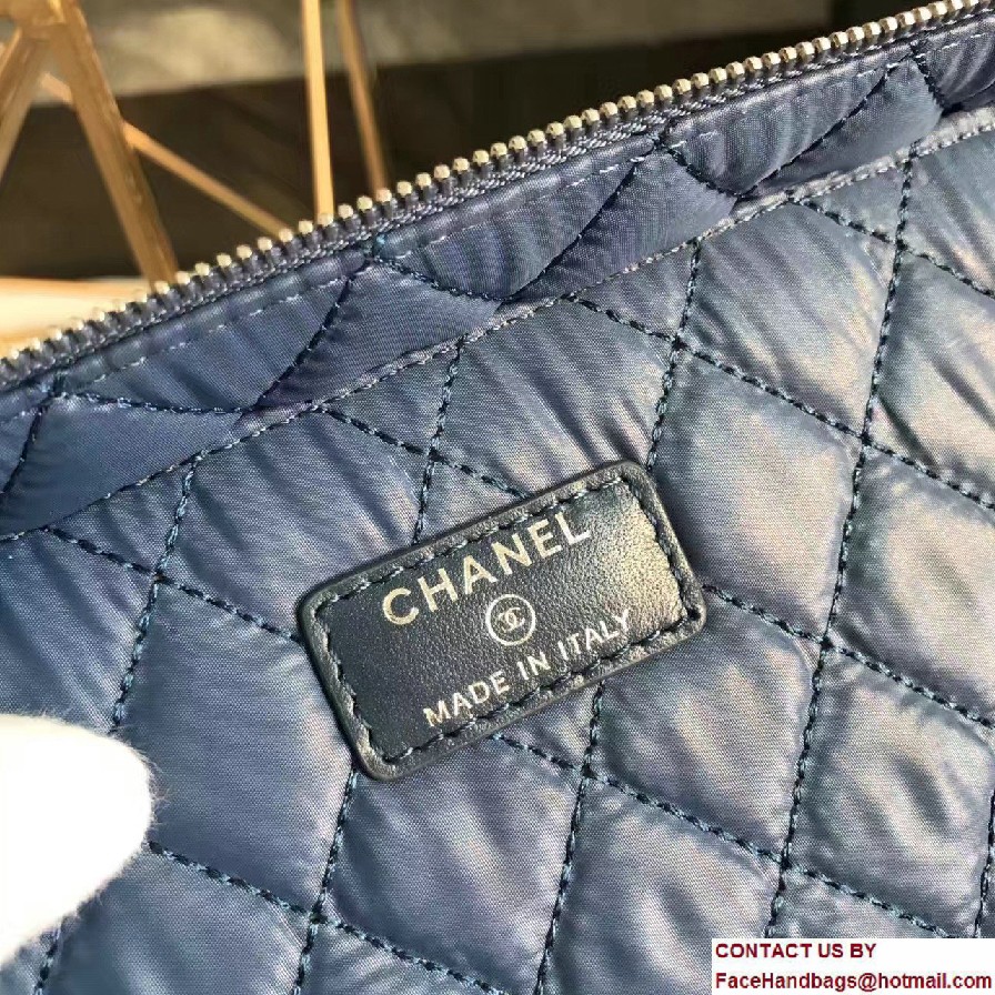 Chanel Grained Calfskin Vanity Case Pouch Large Bag A80913 Blue 2016