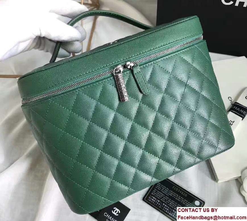 Chanel Grained Calfskin Vanity Case Pouch Large Bag A80913 Green 2016