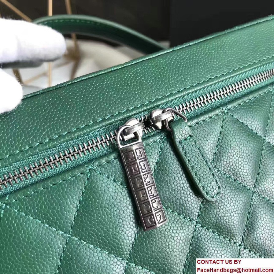 Chanel Grained Calfskin Vanity Case Pouch Large Bag A80913 Green 2016