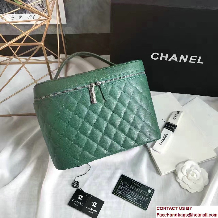 Chanel Grained Calfskin Vanity Case Pouch Large Bag A80913 Green 2016