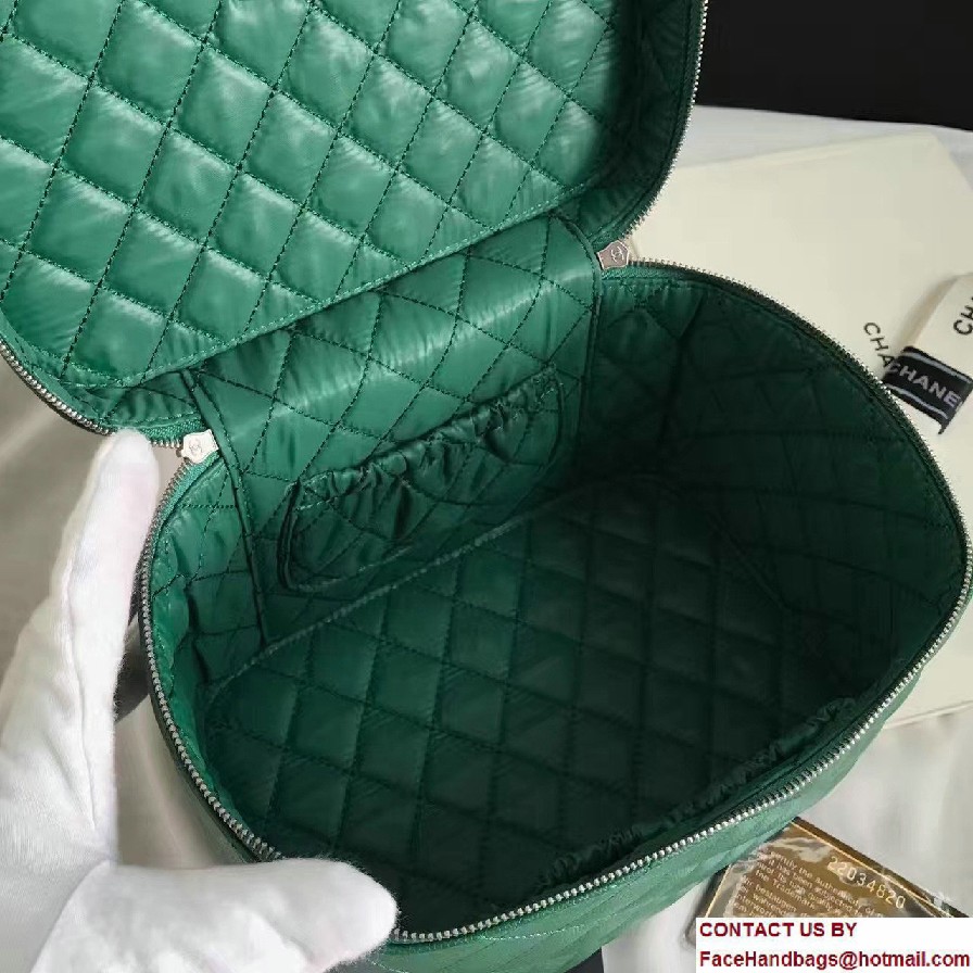 Chanel Grained Calfskin Vanity Case Pouch Large Bag A80913 Green 2016