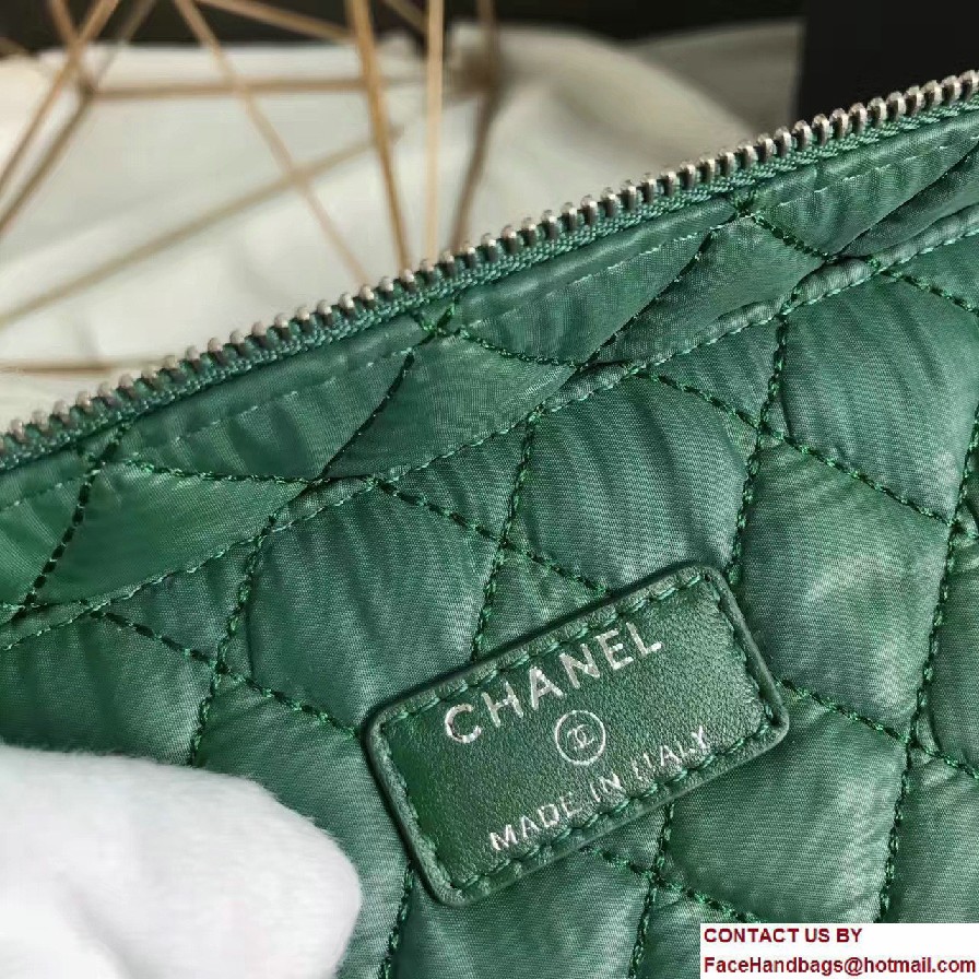 Chanel Grained Calfskin Vanity Case Pouch Large Bag A80913 Green 2016