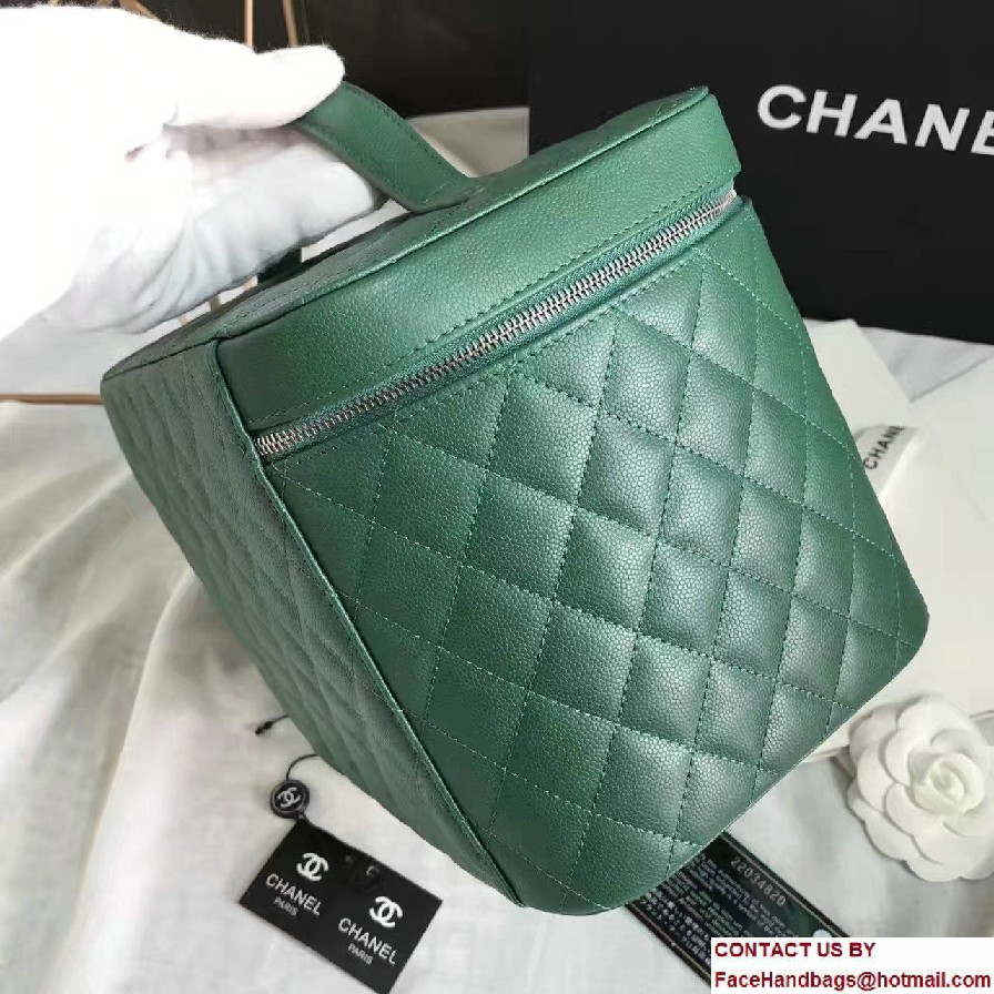 Chanel Grained Calfskin Vanity Case Pouch Large Bag A80913 Green 2016