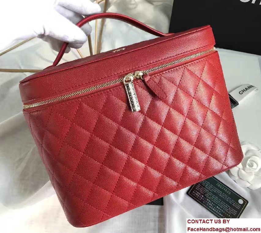 Chanel Grained Calfskin Vanity Case Pouch Large Bag A80913 Red 2016 - Click Image to Close