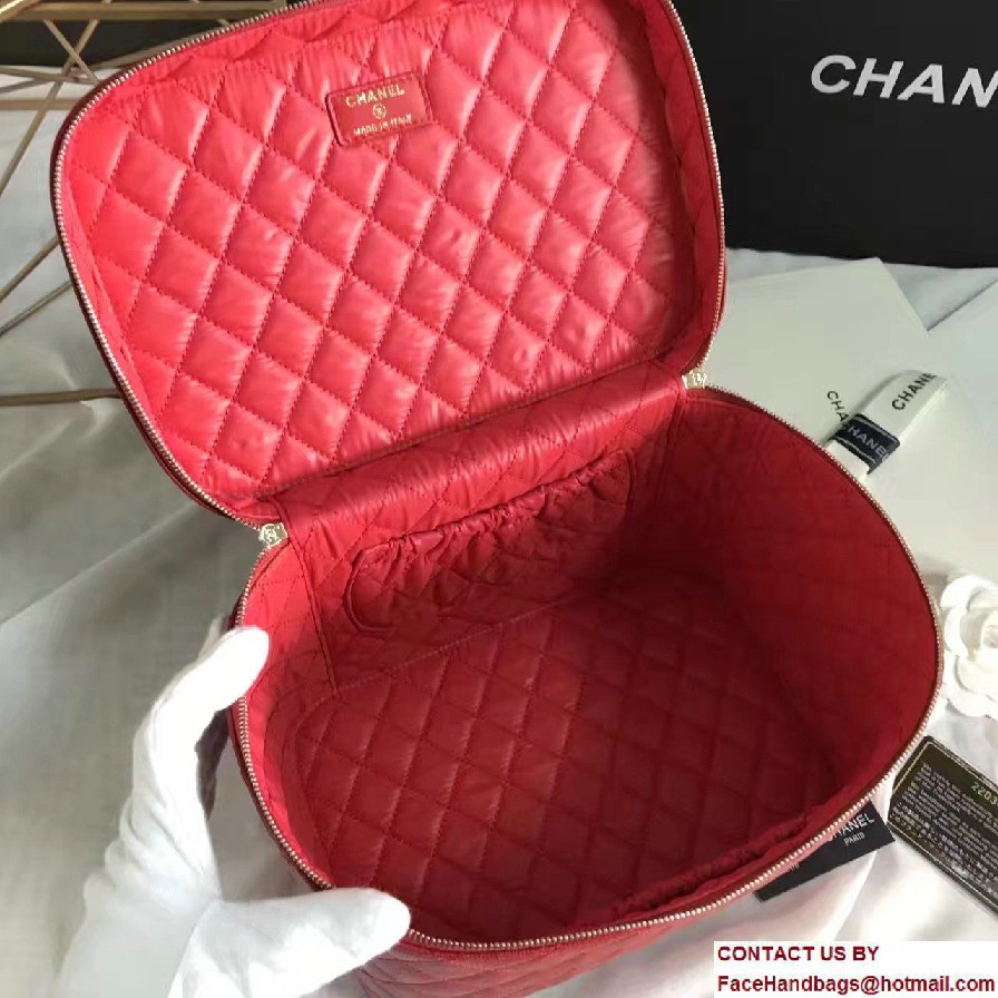 Chanel Grained Calfskin Vanity Case Pouch Large Bag A80913 Red 2016