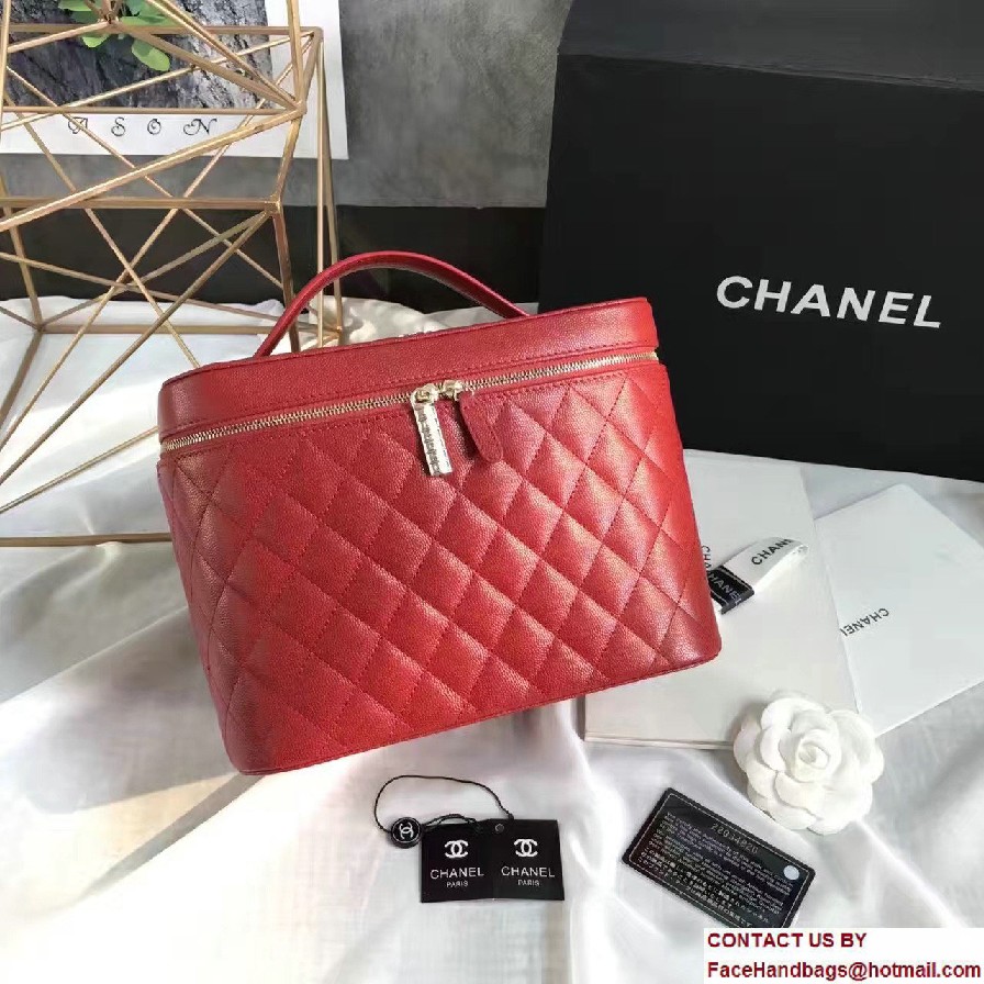 Chanel Grained Calfskin Vanity Case Pouch Large Bag A80913 Red 2016