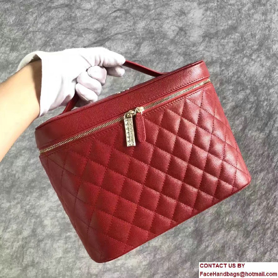 Chanel Grained Calfskin Vanity Case Pouch Large Bag A80913 Red 2016