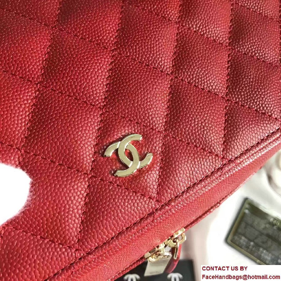 Chanel Grained Calfskin Vanity Case Pouch Large Bag A80913 Red 2016