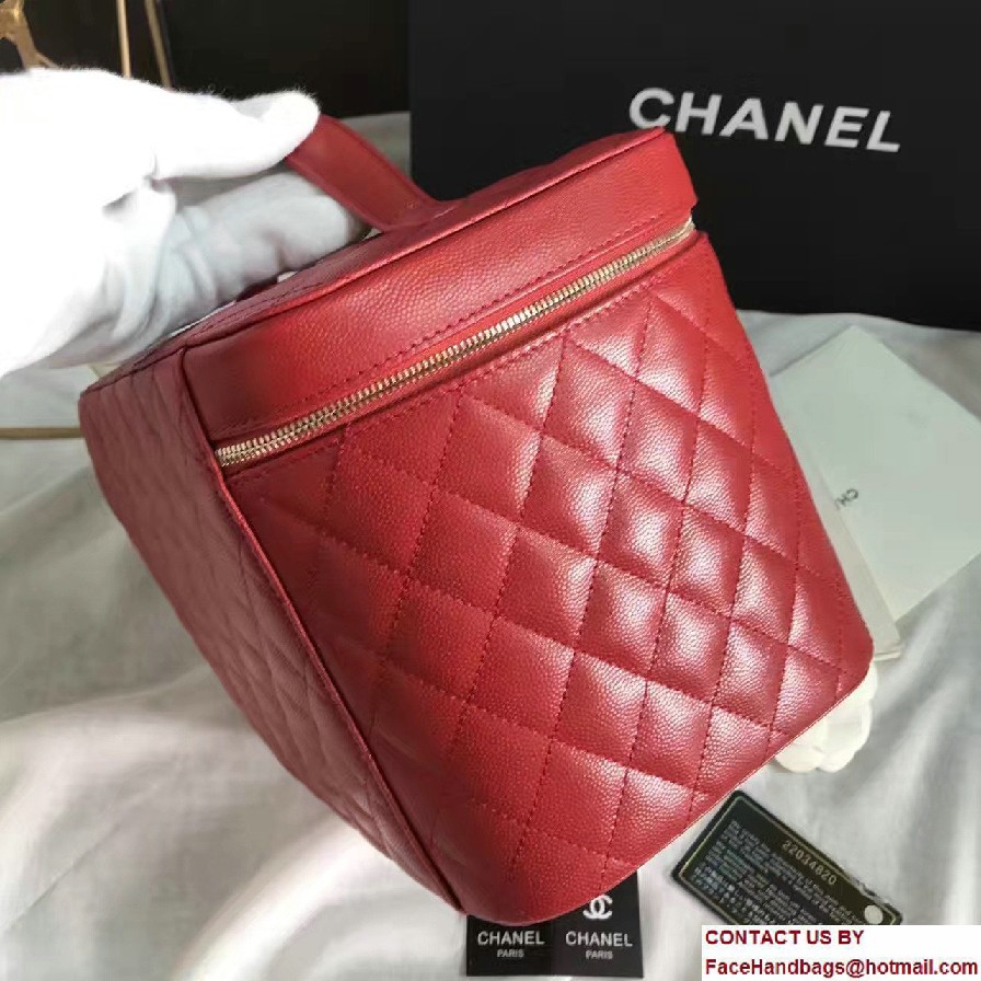 Chanel Grained Calfskin Vanity Case Pouch Large Bag A80913 Red 2016