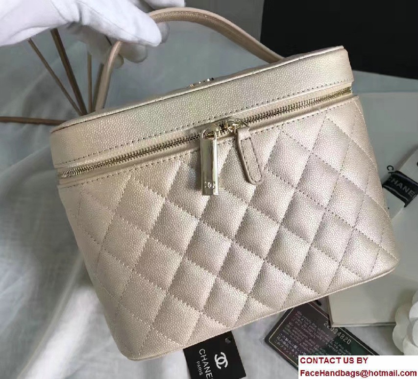 Chanel Grained Calfskin Vanity Case Pouch Small Bag A80913 Beige 2016 - Click Image to Close