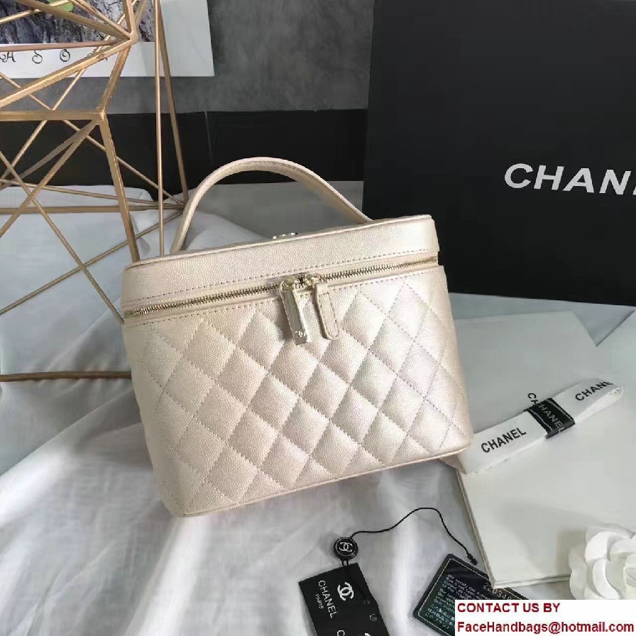 Chanel Grained Calfskin Vanity Case Pouch Small Bag A80913 Beige 2016