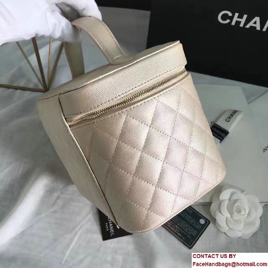 Chanel Grained Calfskin Vanity Case Pouch Small Bag A80913 Beige 2016