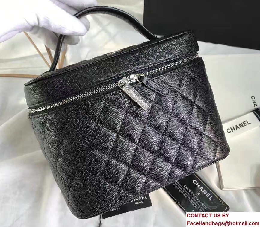 Chanel Grained Calfskin Vanity Case Pouch Small Bag A80913 Black 2016