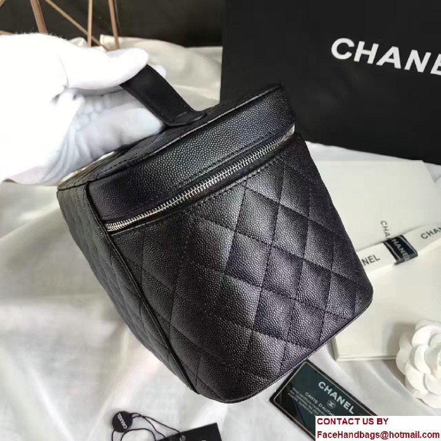 Chanel Grained Calfskin Vanity Case Pouch Small Bag A80913 Black 2016