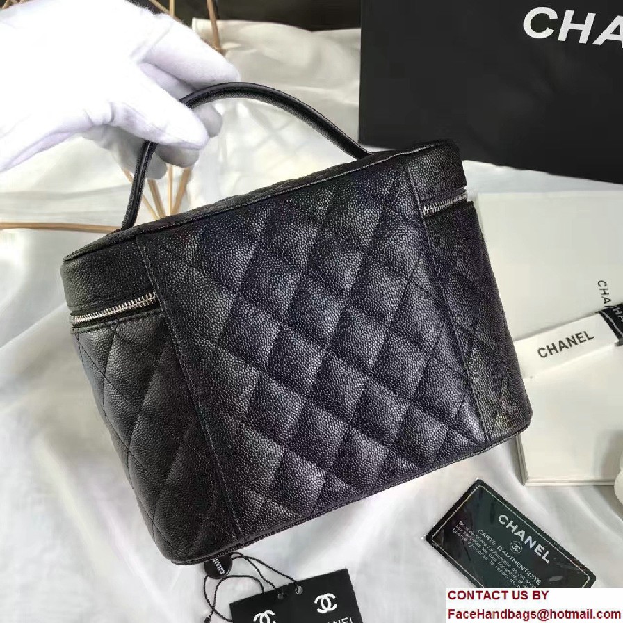 Chanel Grained Calfskin Vanity Case Pouch Small Bag A80913 Black 2016