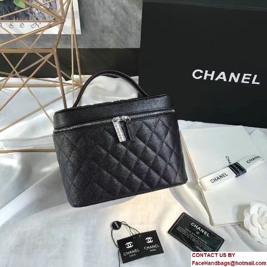 Chanel Grained Calfskin Vanity Case Pouch Small Bag A80913 Black 2016