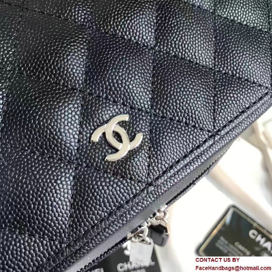 Chanel Grained Calfskin Vanity Case Pouch Small Bag A80913 Black 2016