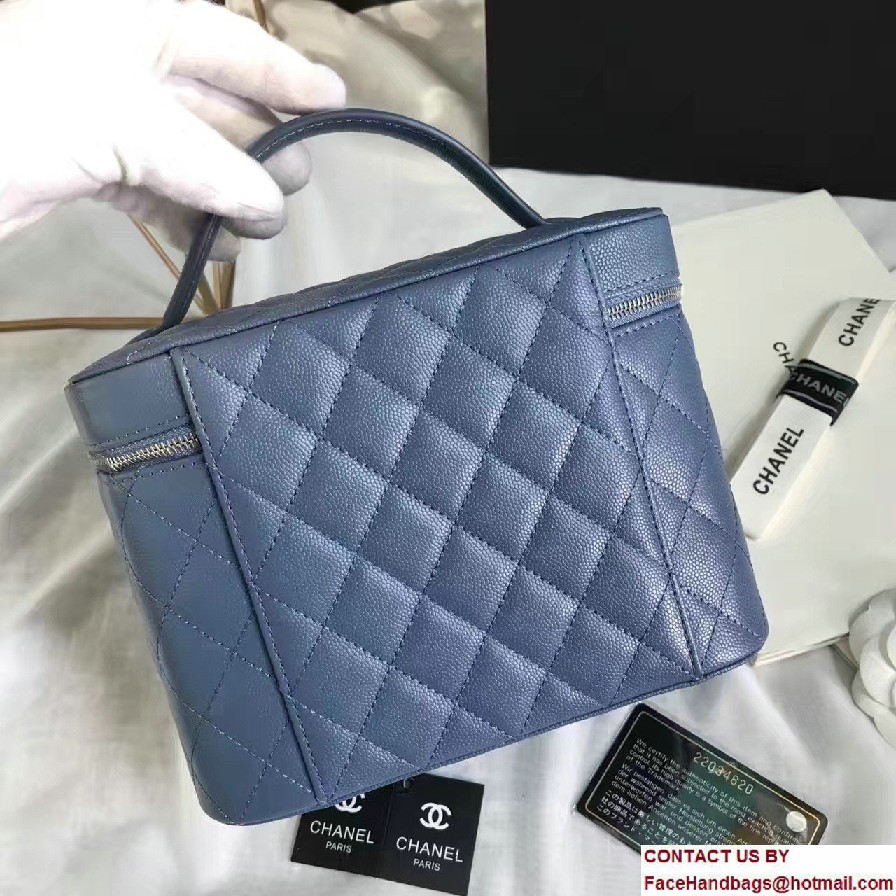 Chanel Grained Calfskin Vanity Case Pouch Small Bag A80913 Blue 2016