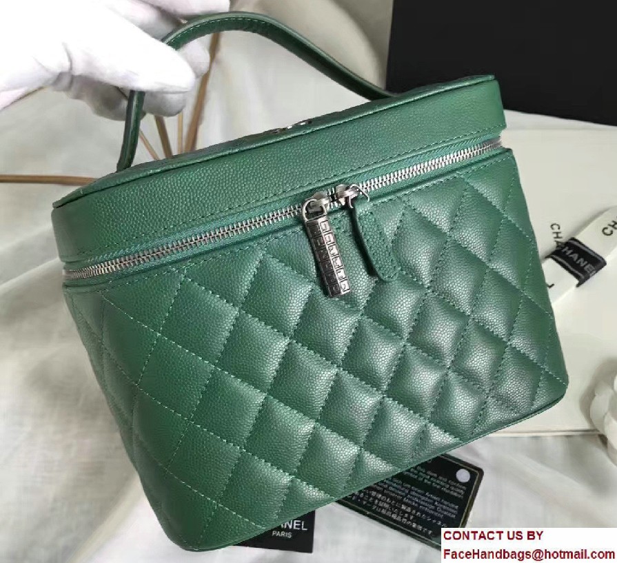 Chanel Grained Calfskin Vanity Case Pouch Small Bag A80913 Green 2016