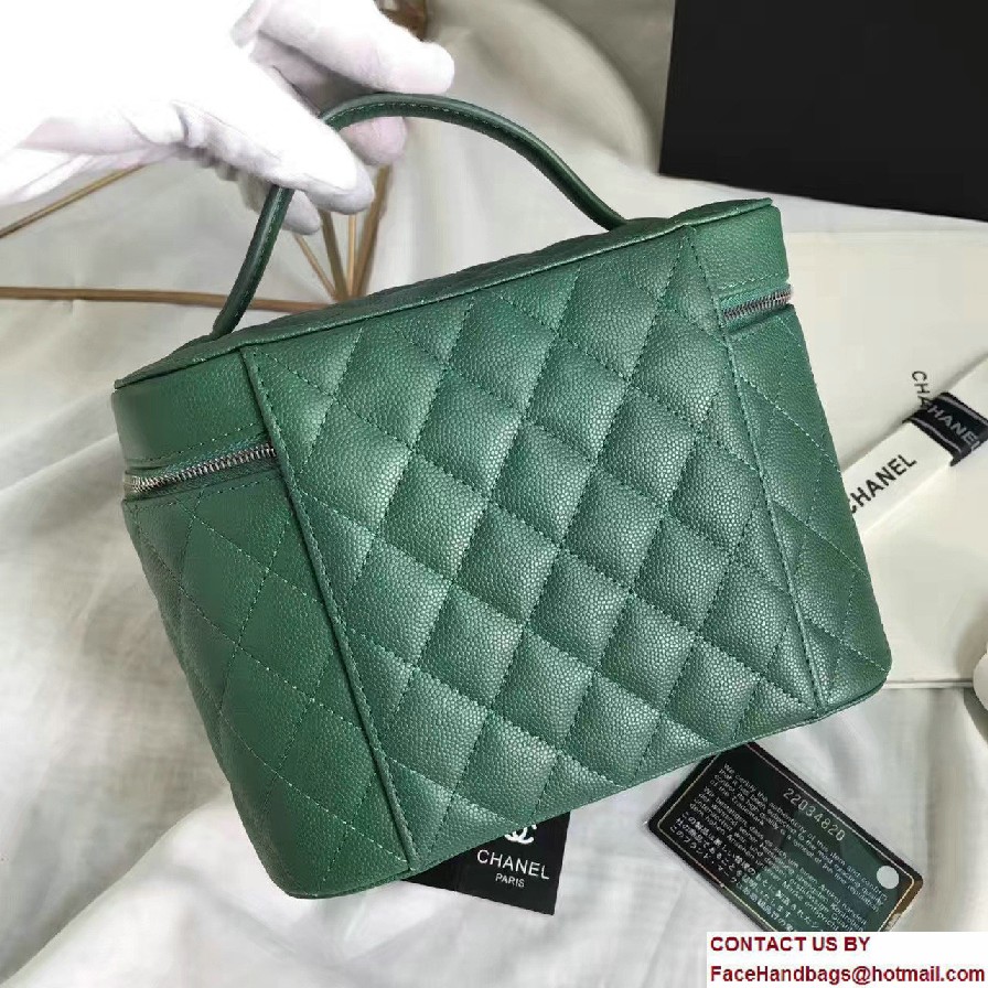 Chanel Grained Calfskin Vanity Case Pouch Small Bag A80913 Green 2016